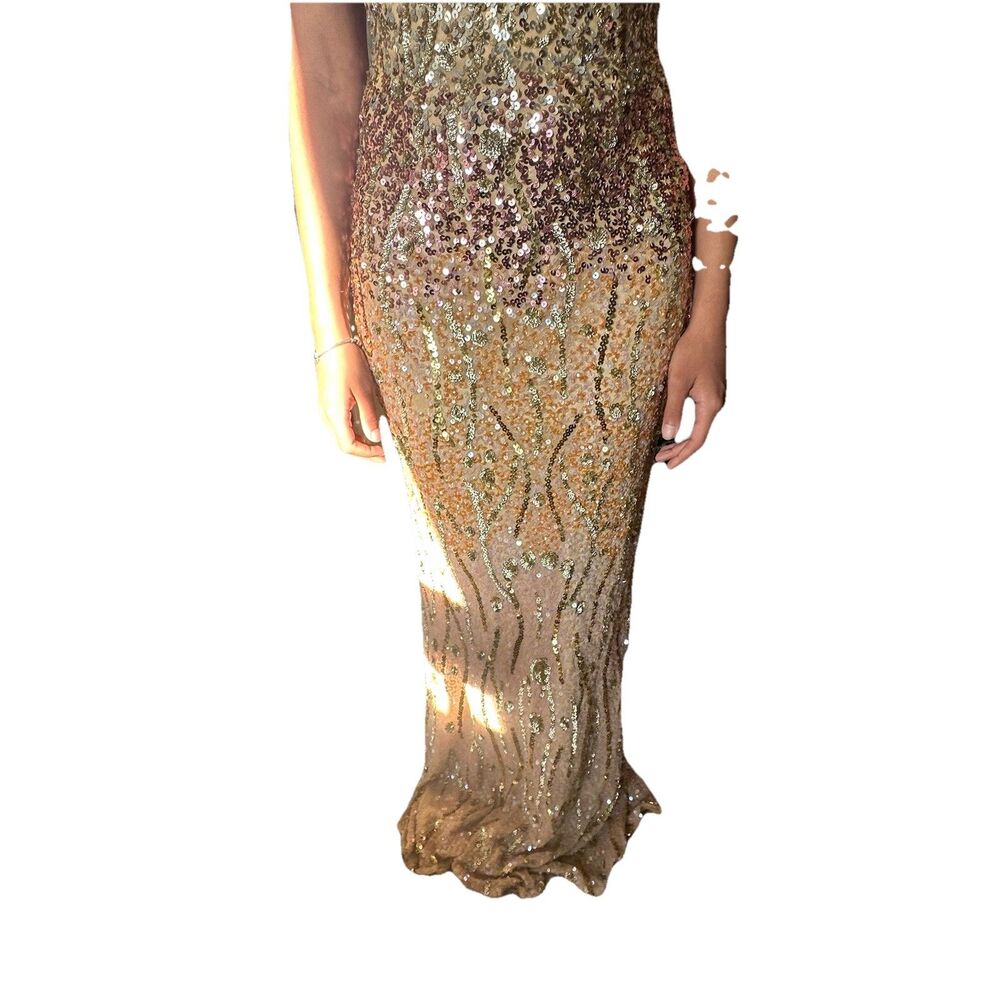 Scala Size 2 Strapless Gold Sequin Beaded Silk Ma… - image 3